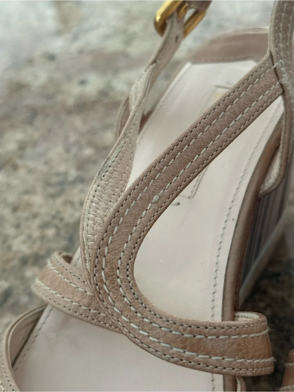 Prada Beige Leather Platform Wedge Sandals Zebra Stripe Cork Slingback 37